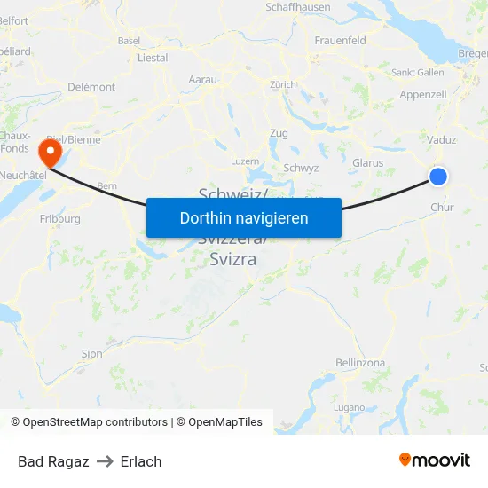Bad Ragaz to Erlach map