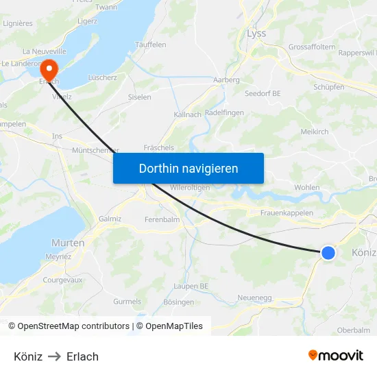Köniz to Erlach map