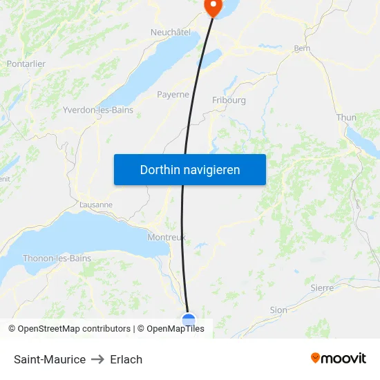 Saint-Maurice to Erlach map