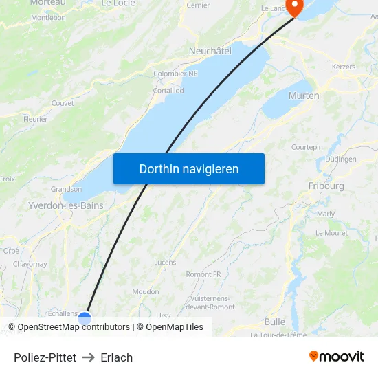 Poliez-Pittet to Erlach map
