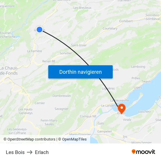 Les Bois to Erlach map