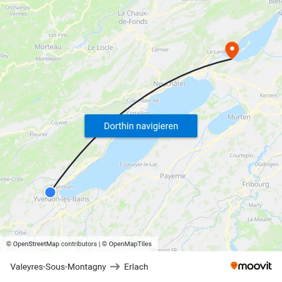 Valeyres-Sous-Montagny to Erlach map