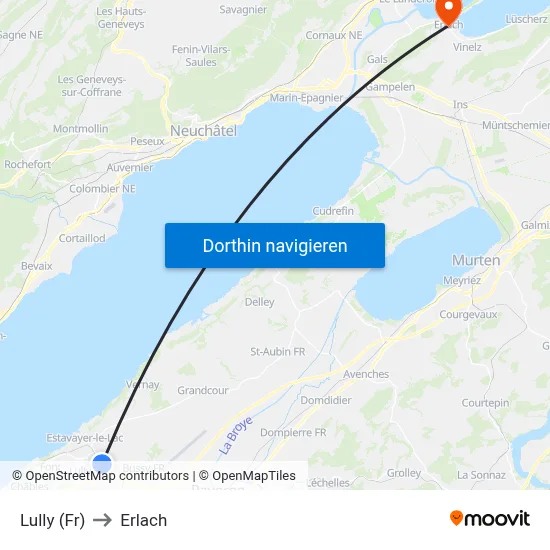 Lully (Fr) to Erlach map