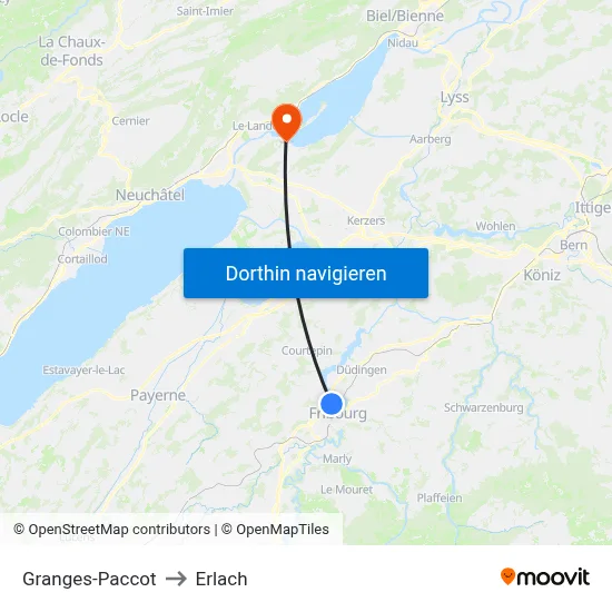 Granges-Paccot to Erlach map