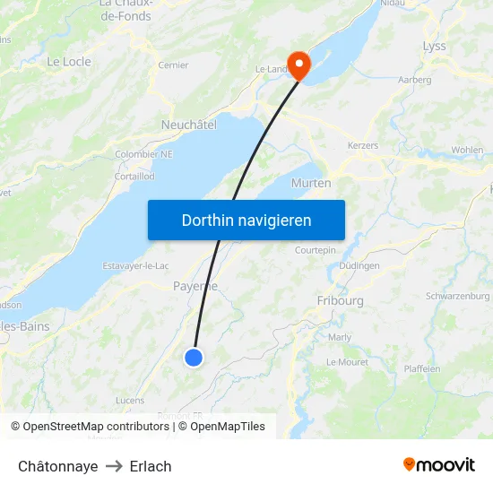 Châtonnaye to Erlach map