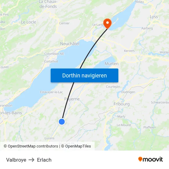 Valbroye to Erlach map