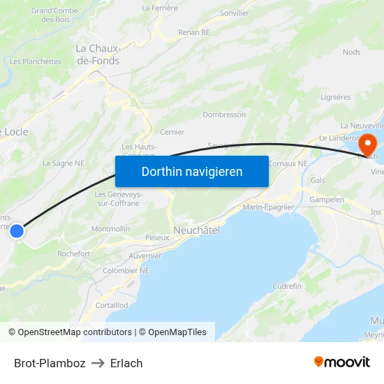 Brot-Plamboz to Erlach map