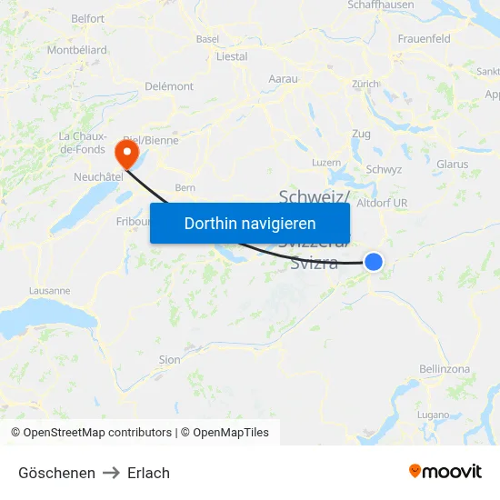 Göschenen to Erlach map