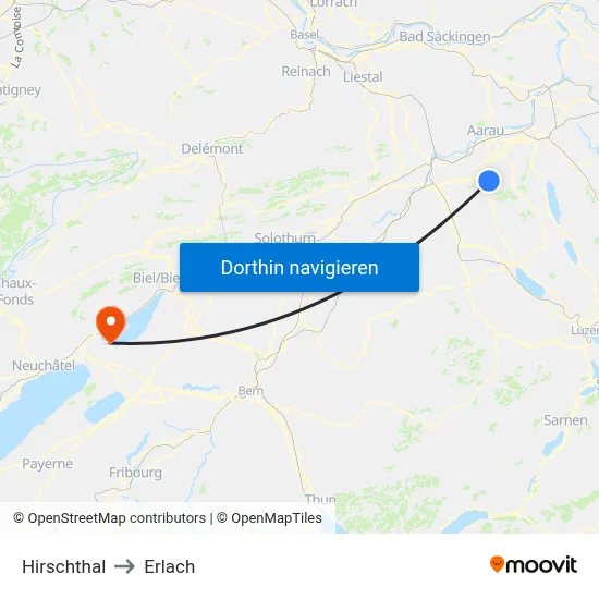 Hirschthal to Erlach map
