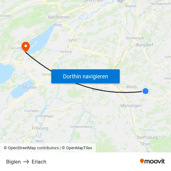 Biglen to Erlach map