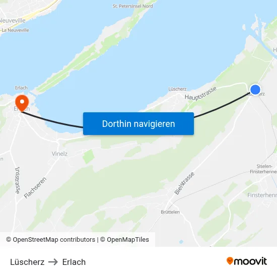 Lüscherz to Erlach map
