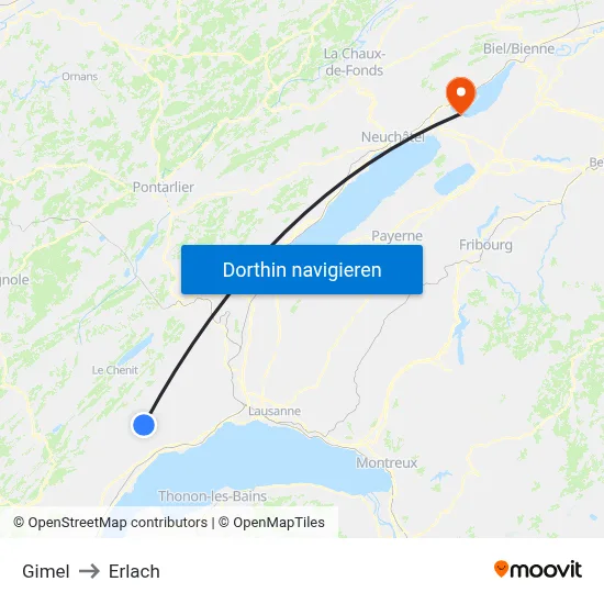 Gimel to Erlach map