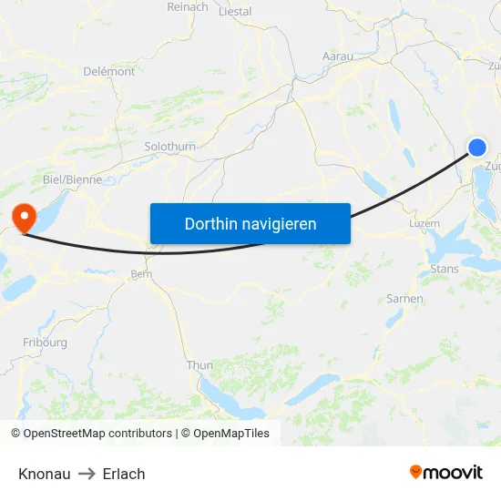 Knonau to Erlach map
