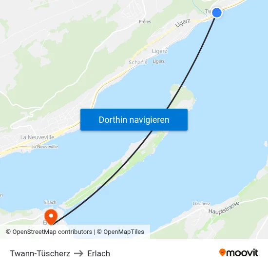 Twann-Tüscherz to Erlach map