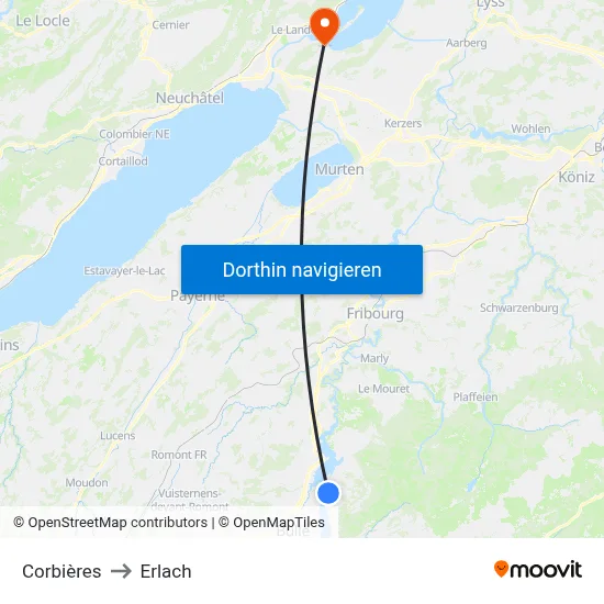 Corbières to Erlach map