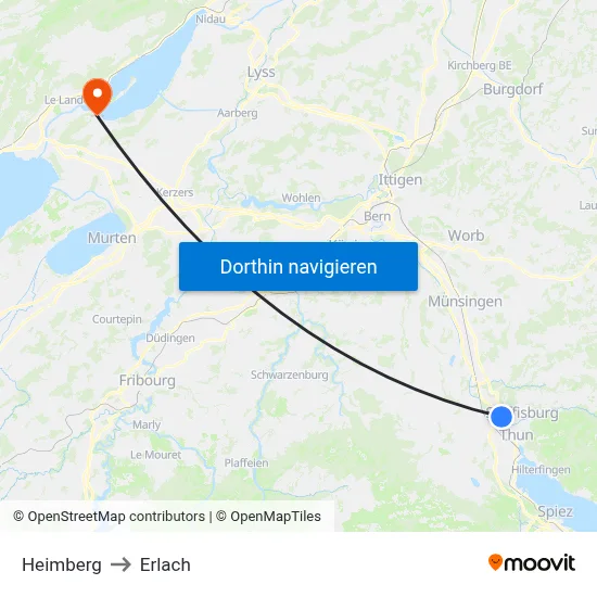 Heimberg to Erlach map