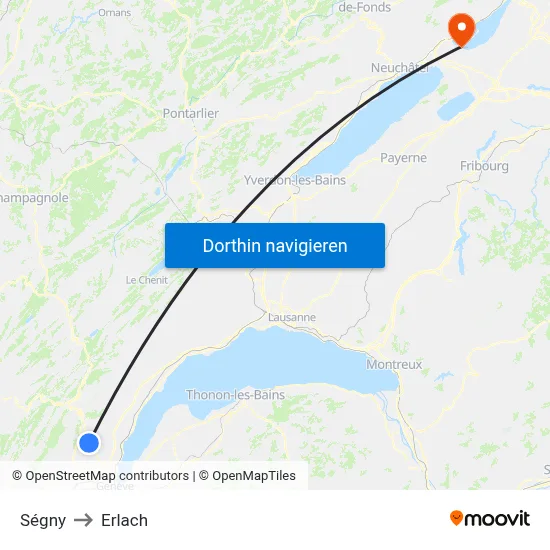 Ségny to Erlach map