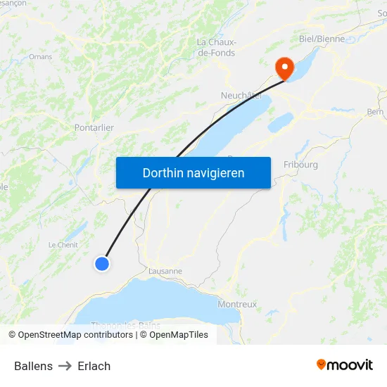 Ballens to Erlach map