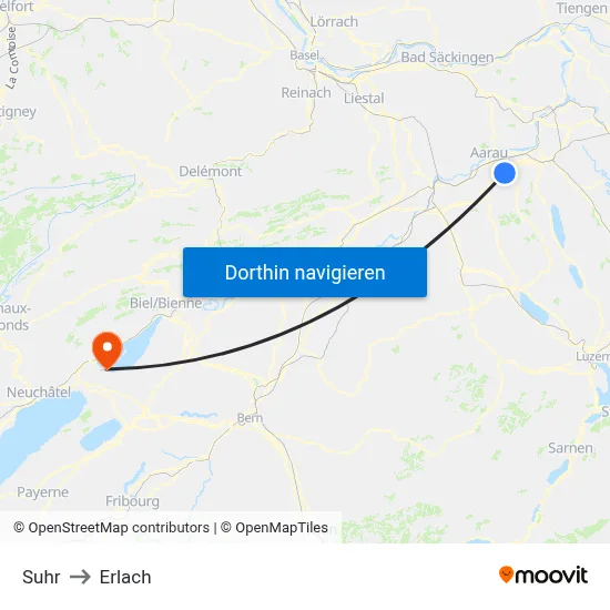 Suhr to Erlach map