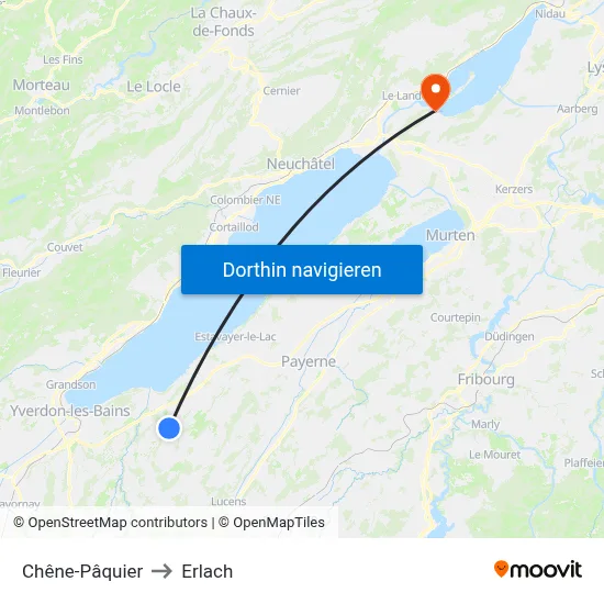 Chêne-Pâquier to Erlach map