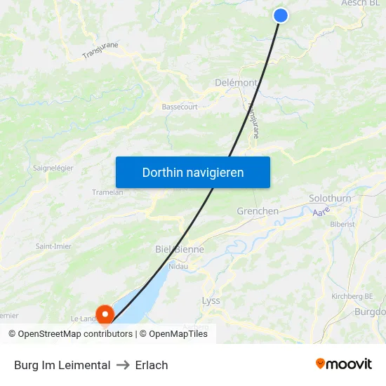 Burg Im Leimental to Erlach map