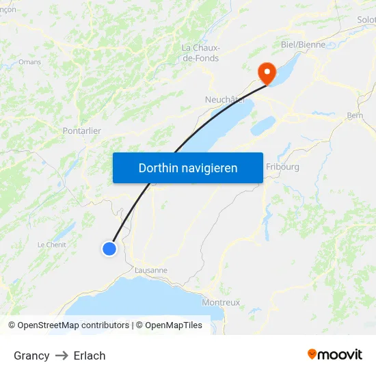 Grancy to Erlach map