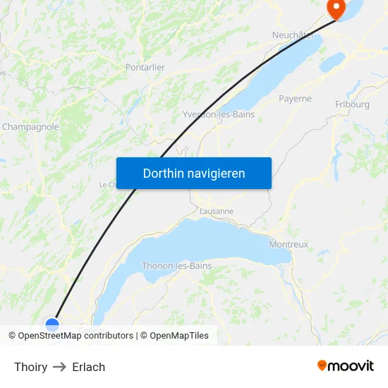 Thoiry to Erlach map