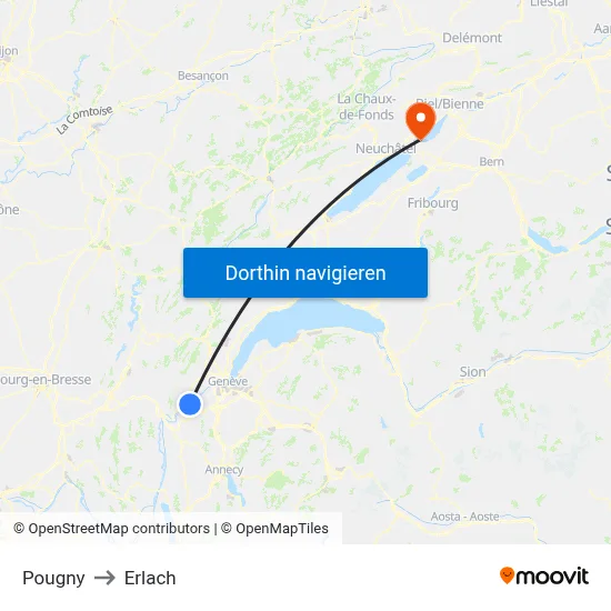 Pougny to Erlach map