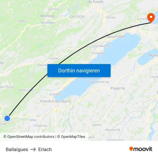 Ballaigues to Erlach map