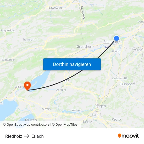 Riedholz to Erlach map