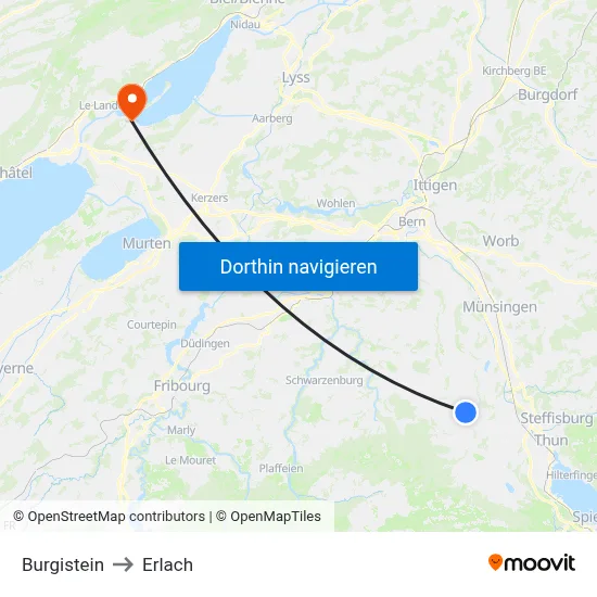 Burgistein to Erlach map