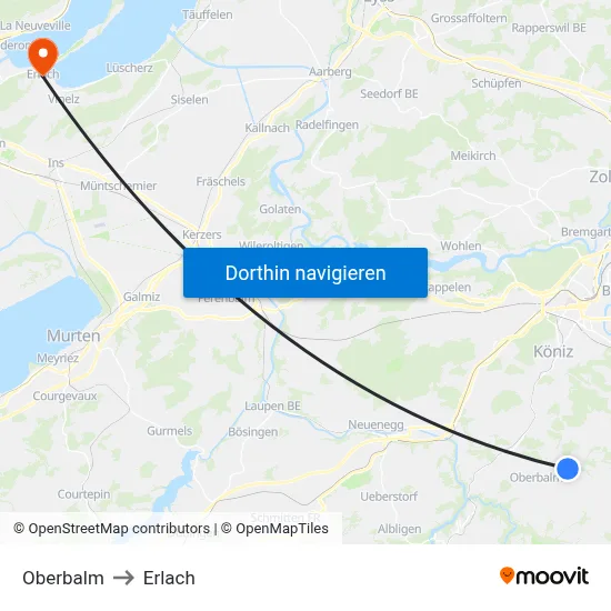 Oberbalm to Erlach map