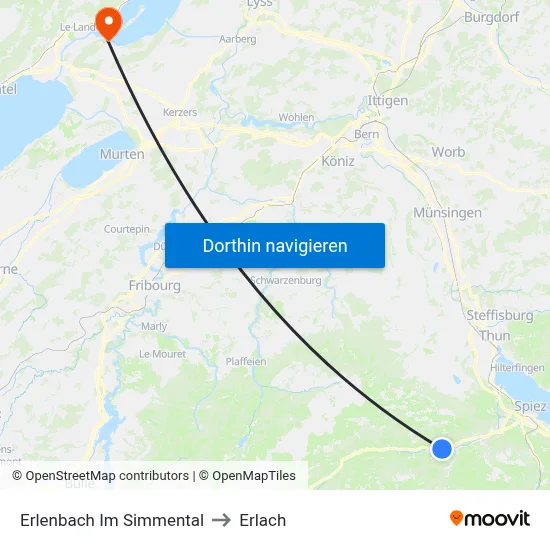 Erlenbach Im Simmental to Erlach map