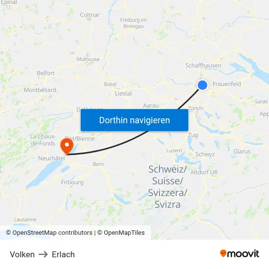 Volken to Erlach map