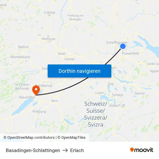 Basadingen-Schlattingen to Erlach map