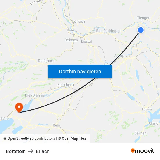 Böttstein to Erlach map