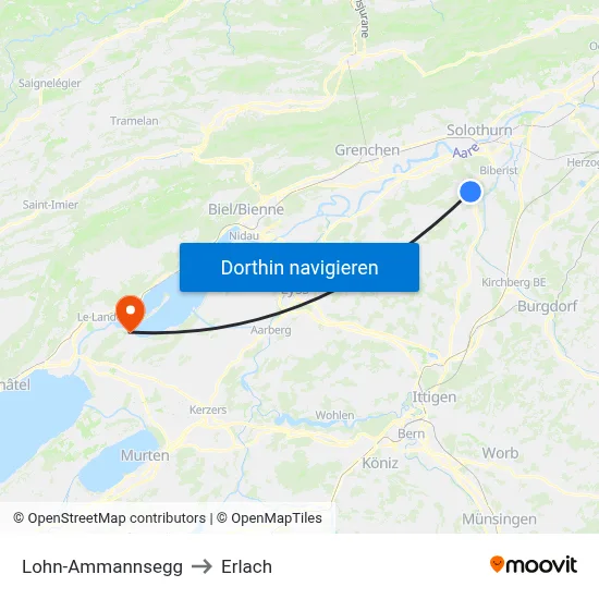 Lohn-Ammannsegg to Erlach map