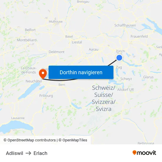 Adliswil to Erlach map