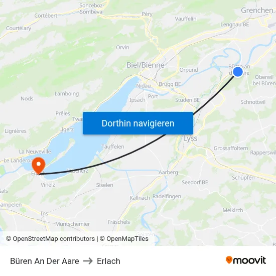 Büren An Der Aare to Erlach map