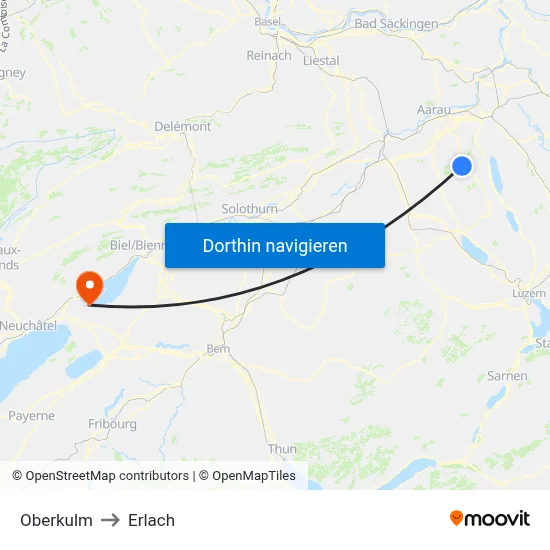 Oberkulm to Erlach map