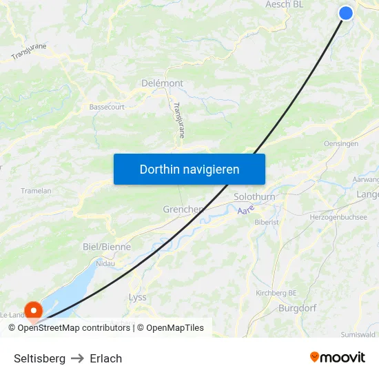 Seltisberg to Erlach map