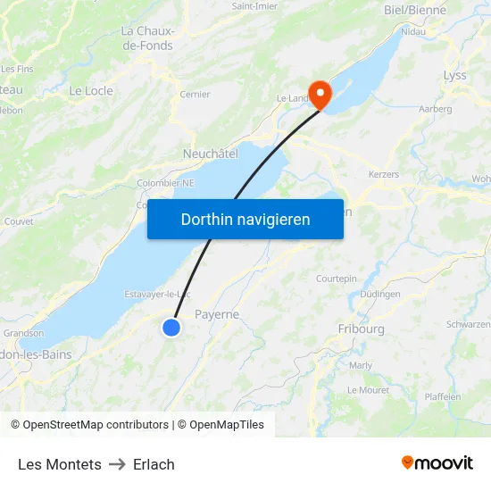 Les Montets to Erlach map