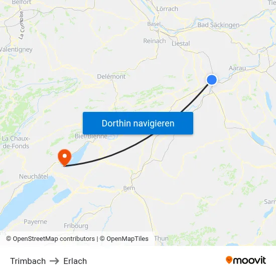 Trimbach to Erlach map