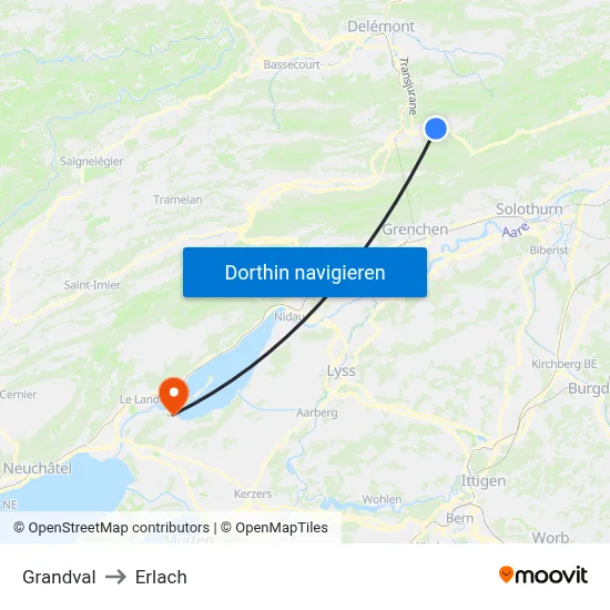 Grandval to Erlach map