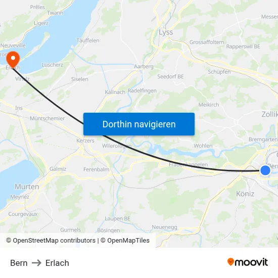 Bern to Erlach map