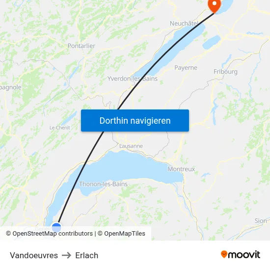 Vandoeuvres to Erlach map