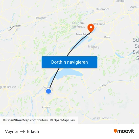 Veyrier to Erlach map