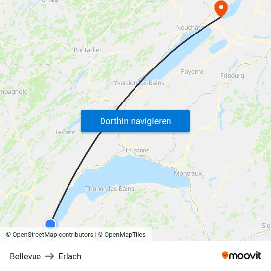 Bellevue to Erlach map