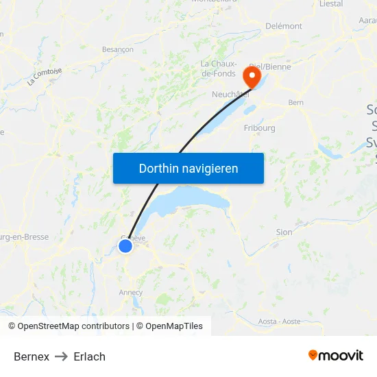 Bernex to Erlach map