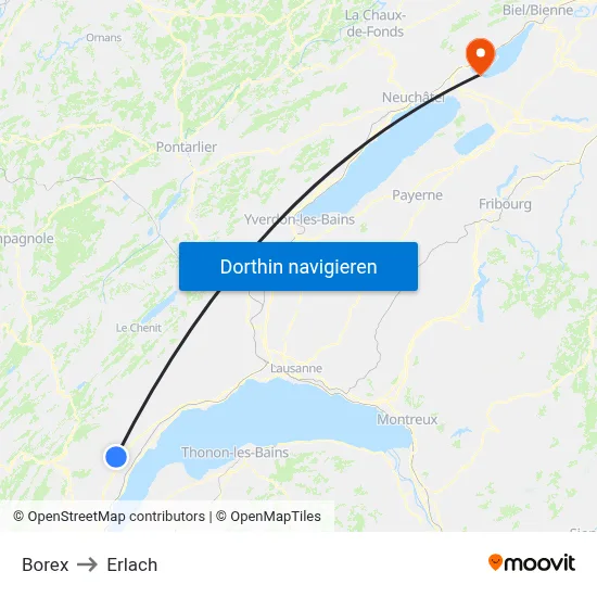 Borex to Erlach map